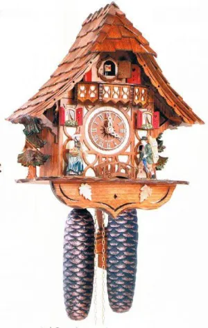 12" Girl and Clock Peddler Black Forest German Cuckoo Clock