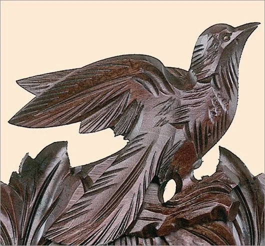 14" 6 Leaves and 3 Birds Black Forest Mahogany German Cuckoo Clock