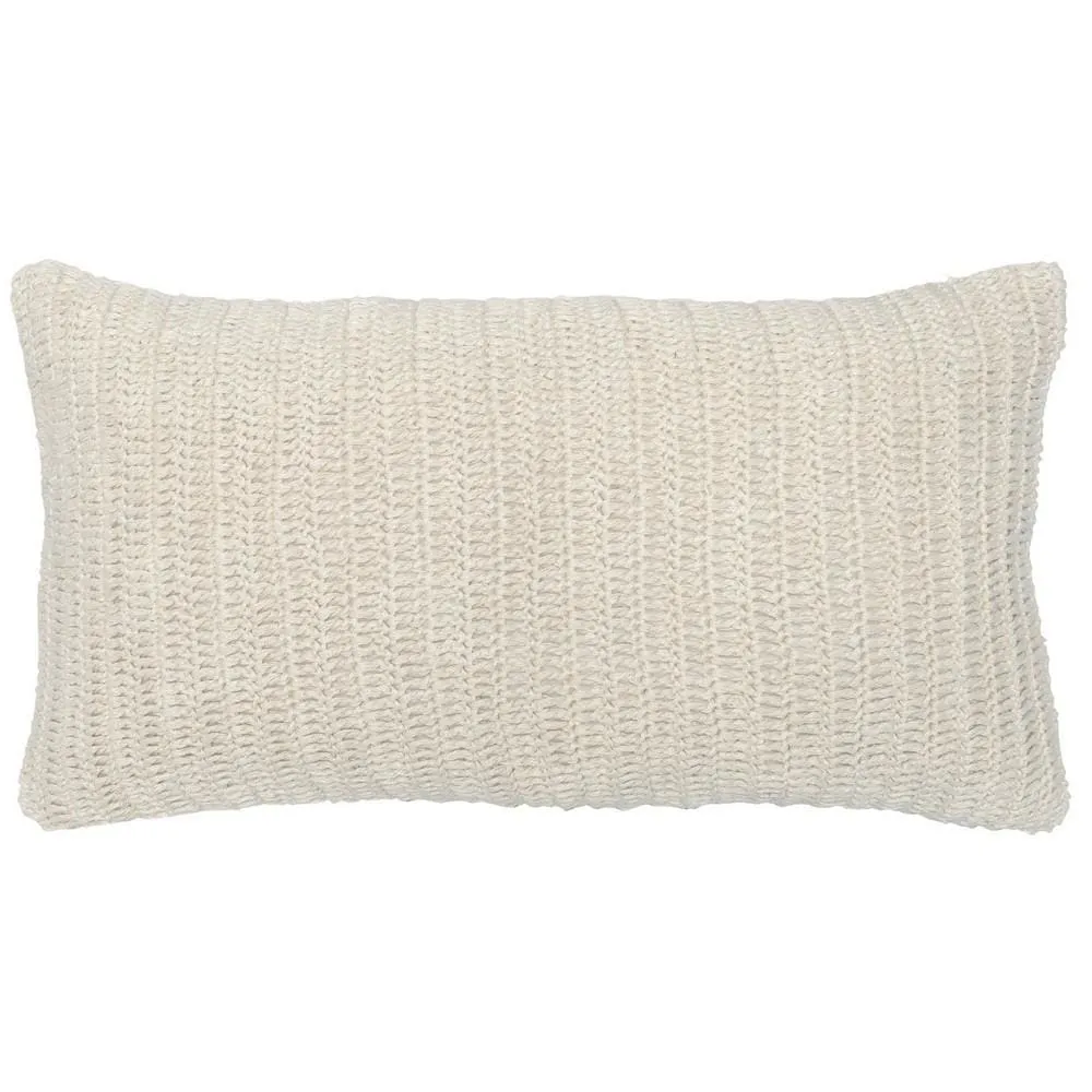 26 x 14" Throw Pillow with Hand Knitted Details, White By Casagear Home