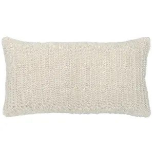 26 x 14" Throw Pillow with Hand Knitted Details, White By Casagear Home