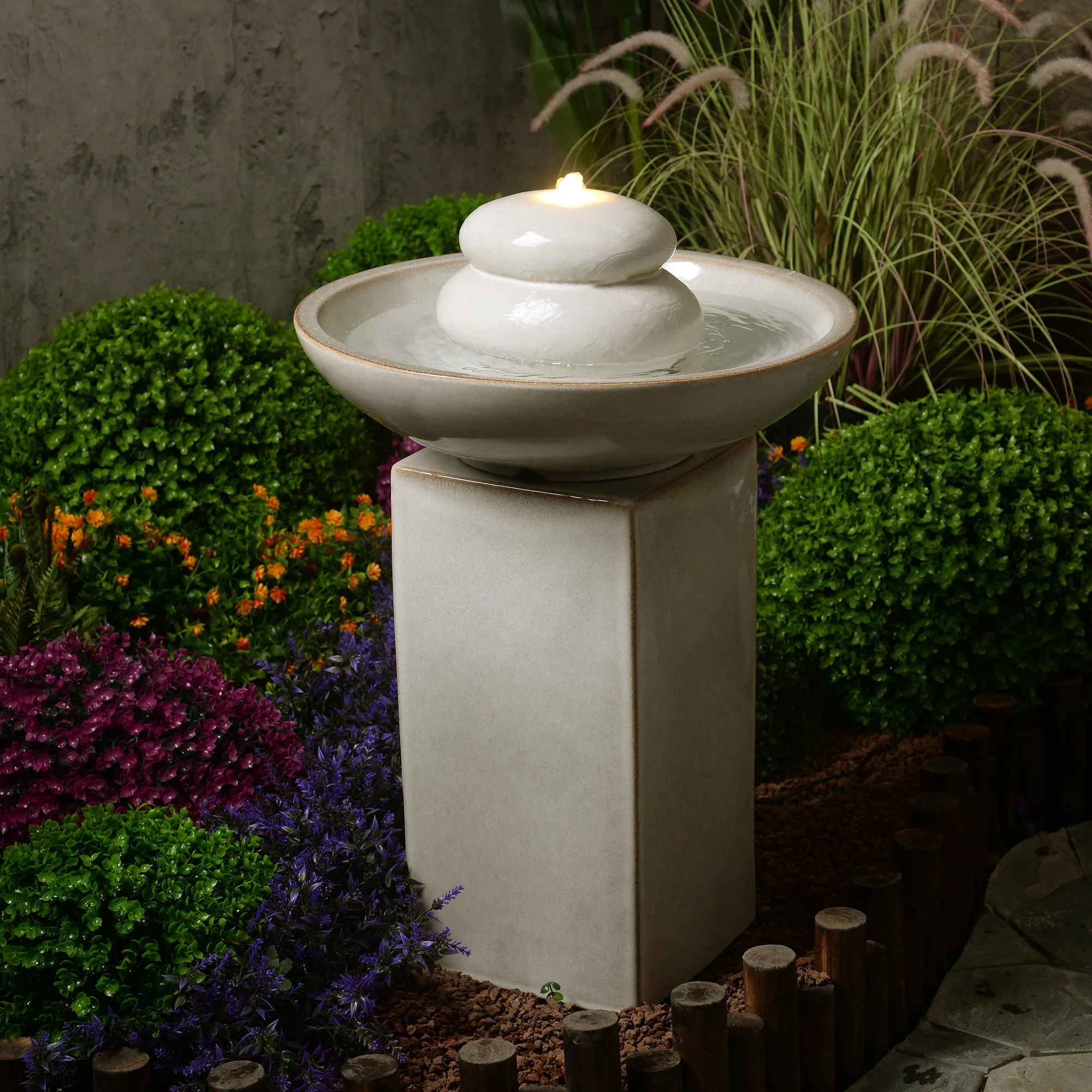 79586-02-IV -  Ivory Ceramic Fountain with Submersible Pump and Warm White LED Lights