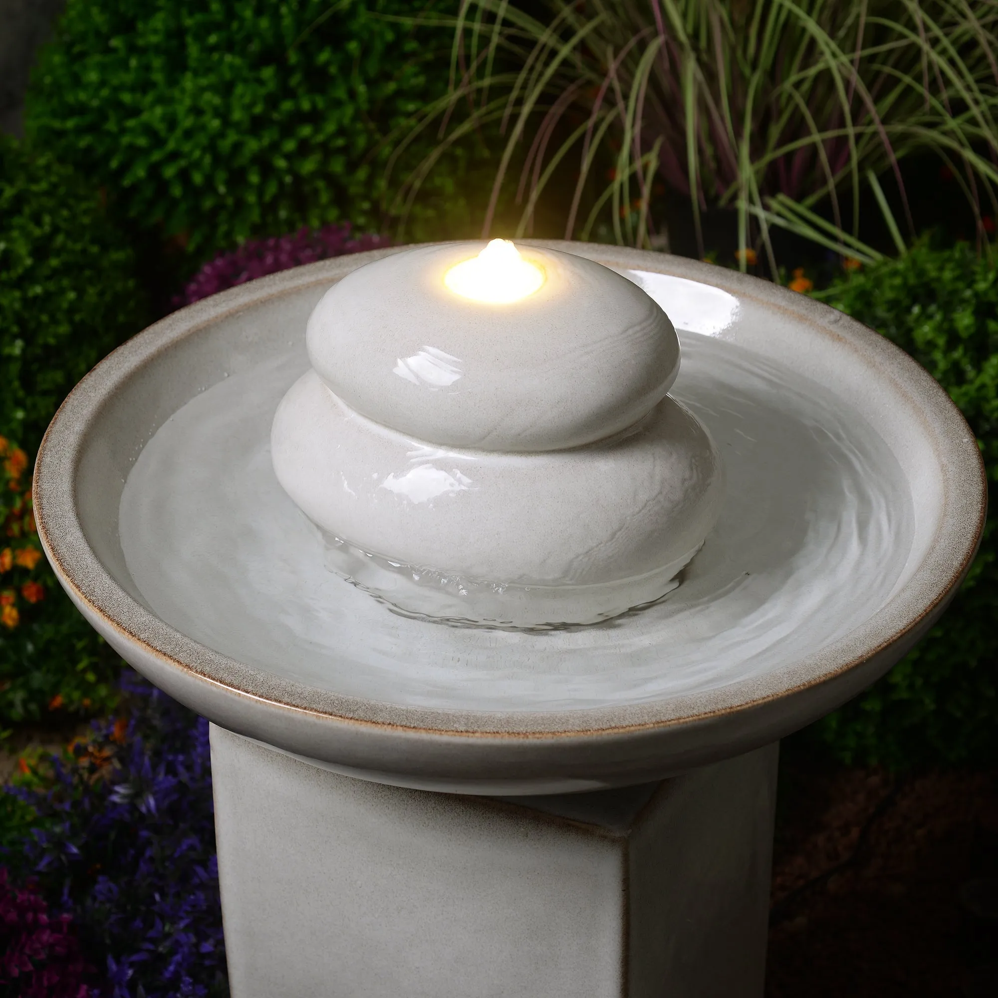79586-02-IV -  Ivory Ceramic Fountain with Submersible Pump and Warm White LED Lights