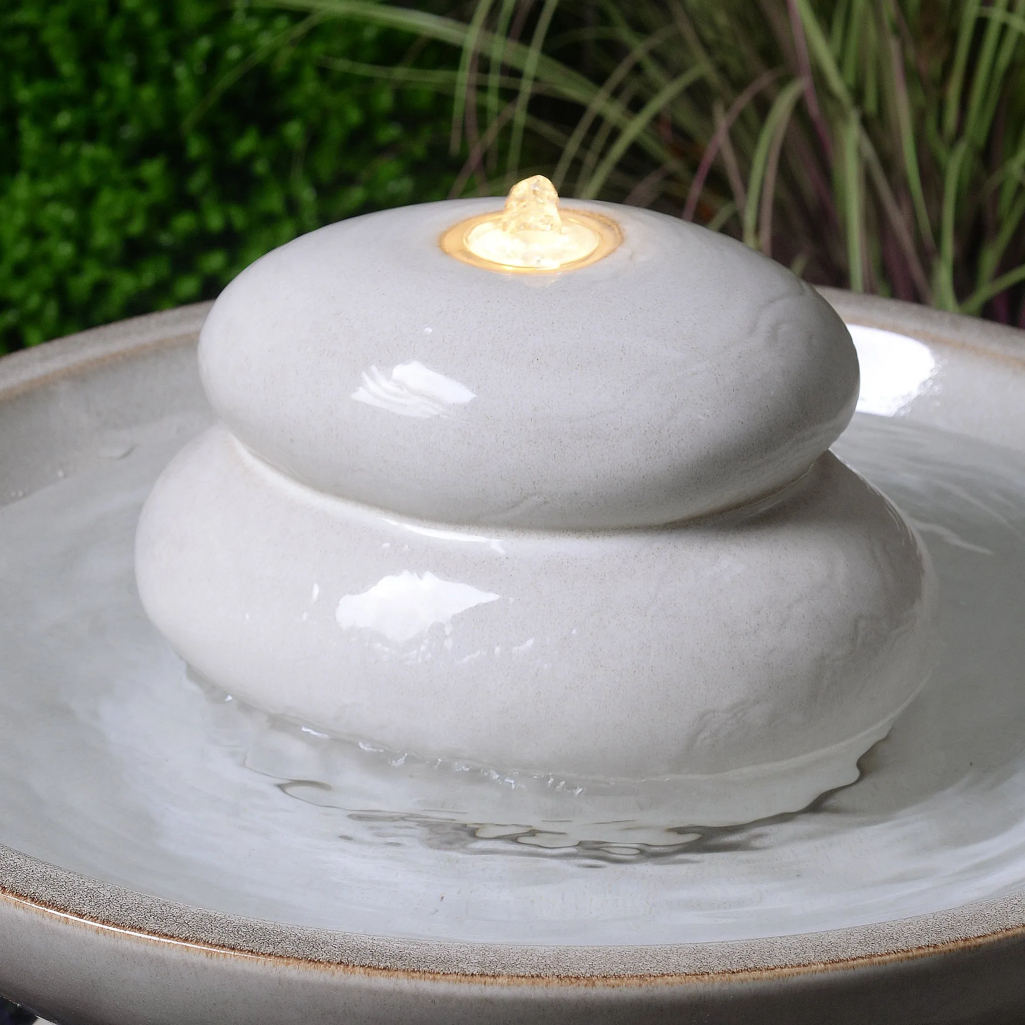 79586-02-IV -  Ivory Ceramic Fountain with Submersible Pump and Warm White LED Lights