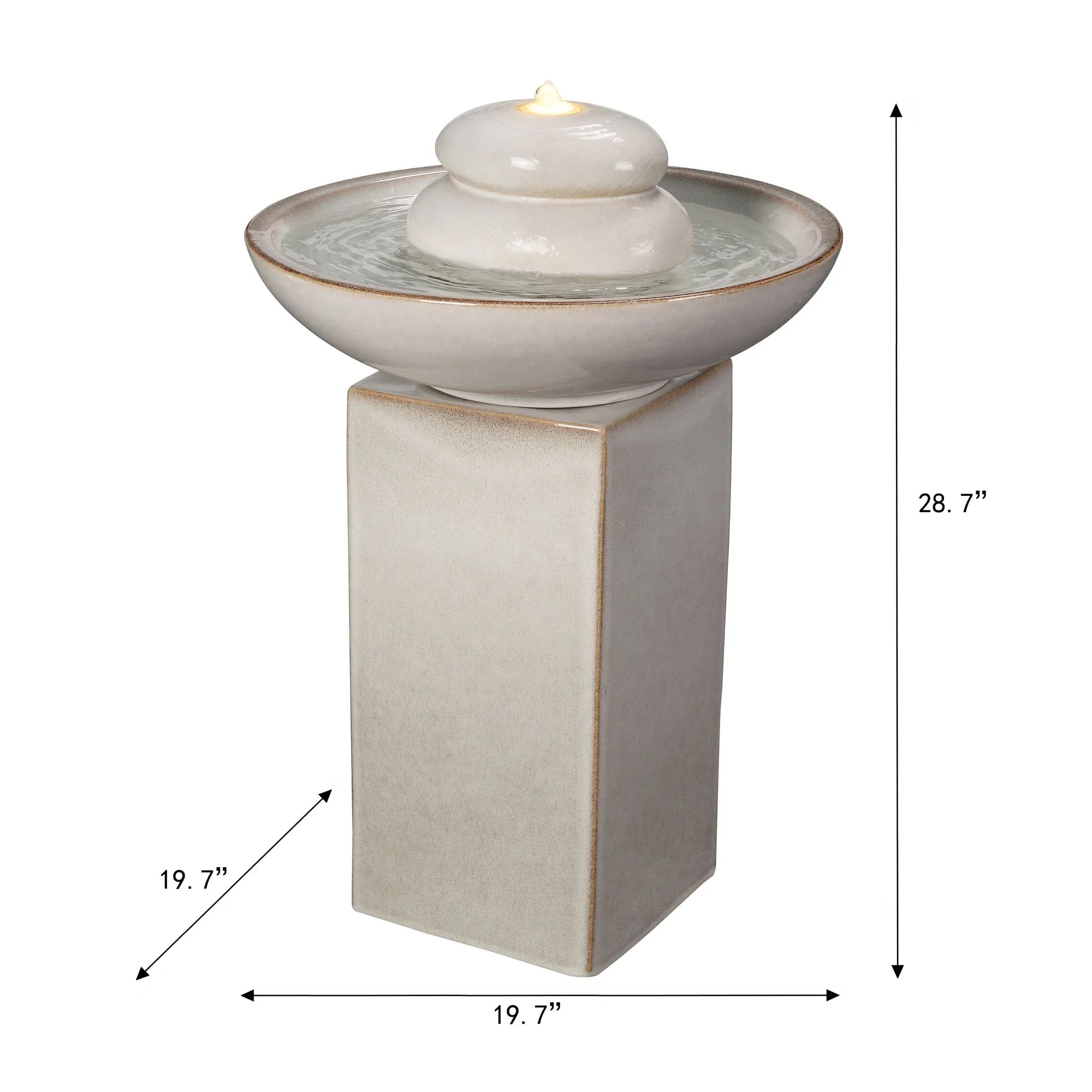 79586-02-IV -  Ivory Ceramic Fountain with Submersible Pump and Warm White LED Lights