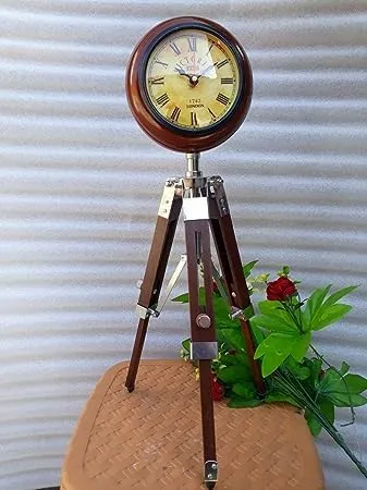 A R S Enterprises 5 inch Wooden Table Clock with Adjustable Tripod Stand Heavy Quality (Brown)