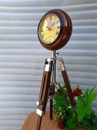 A R S Enterprises 5 inch Wooden Table Clock with Adjustable Tripod Stand Heavy Quality (Brown)