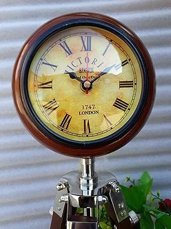 A R S Enterprises 5 inch Wooden Table Clock with Adjustable Tripod Stand Heavy Quality (Brown)