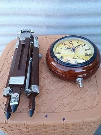 A R S Enterprises 5 inch Wooden Table Clock with Adjustable Tripod Stand Heavy Quality (Brown)