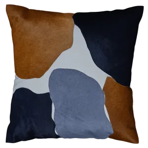 Abstract Hide Patchwork Pillow, Cream/Tan/Navy/Teal