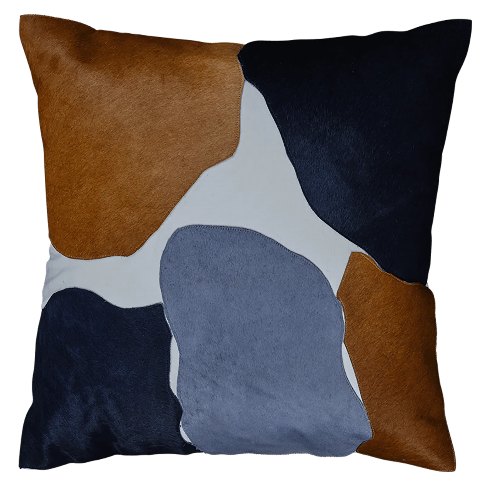 Abstract Hide Patchwork Pillow, Cream/Tan/Navy/Teal