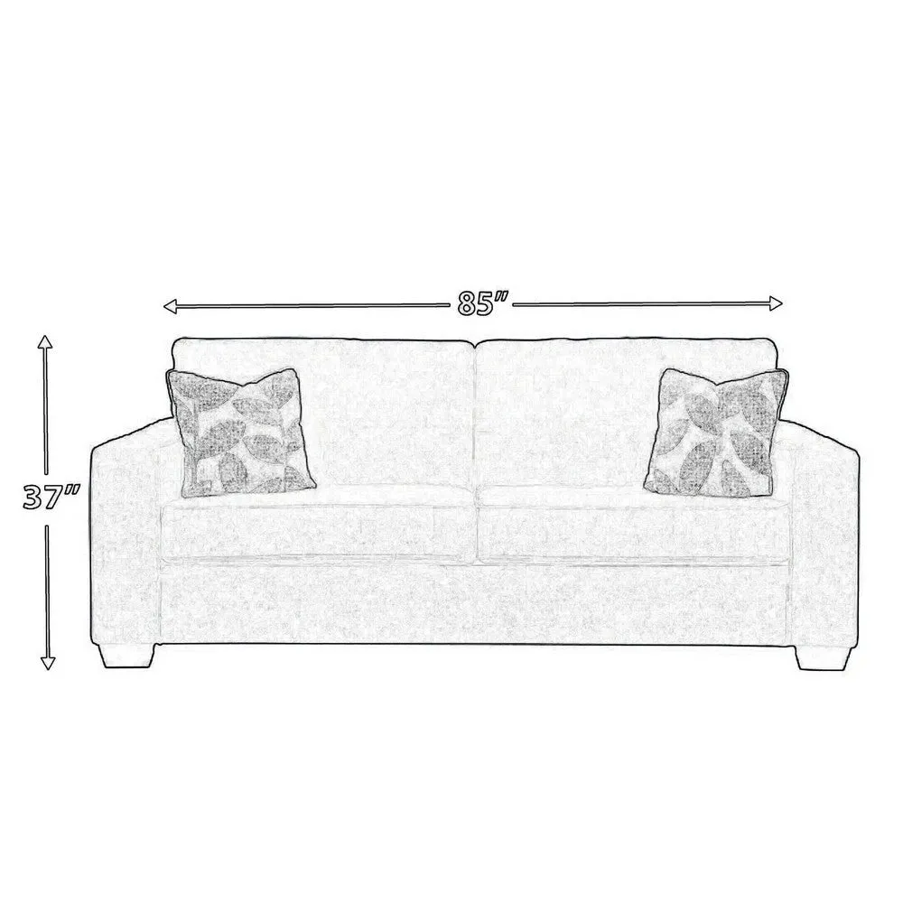 Alti 85 Inch Sofa with 2 Floral Print Throw Pillows, Dark Gray Chenille By Casagear Home