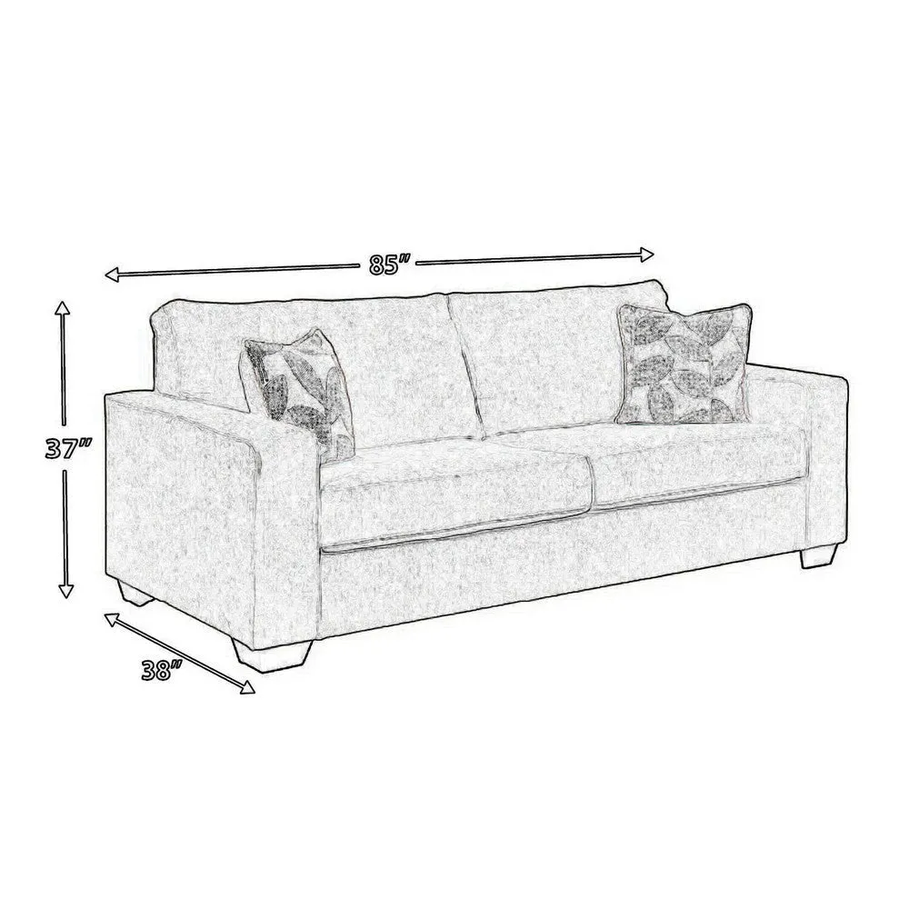 Alti 85 Inch Sofa with 2 Floral Print Throw Pillows, Light Gray Chenille By Casagear Home