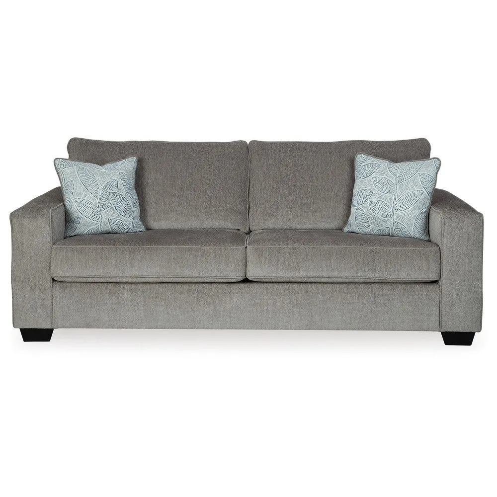 Alti 85 Inch Sofa with 2 Floral Print Throw Pillows, Light Gray Chenille By Casagear Home