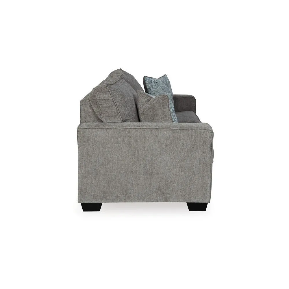 Alti 85 Inch Sofa with 2 Floral Print Throw Pillows, Light Gray Chenille By Casagear Home