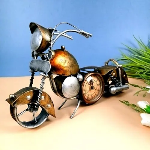 Apka Mart The Online Shop Table Clock - Bike Design | Bullet Bike Desk Clock/Motor Cycle Showpiece - for Home, Living Room, Study Table, Desk, Office Decor & Gifts - 14 Inch (Iron, Golden)