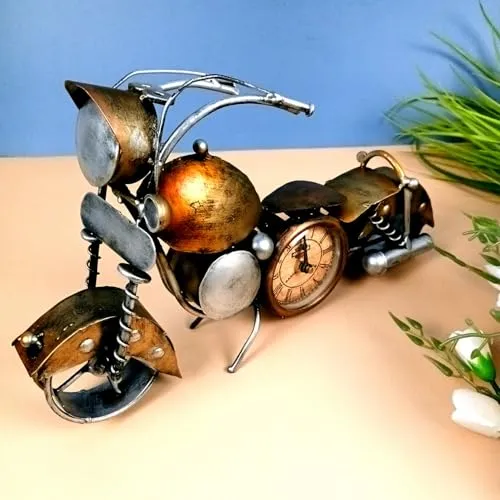 Apka Mart The Online Shop Table Clock - Bike Design | Bullet Bike Desk Clock/Motor Cycle Showpiece - for Home, Living Room, Study Table, Desk, Office Decor & Gifts - 14 Inch (Iron, Golden)