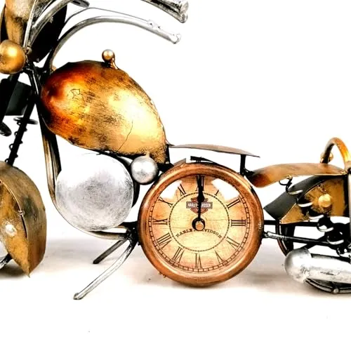 Apka Mart The Online Shop Table Clock - Bike Design | Bullet Bike Desk Clock/Motor Cycle Showpiece - for Home, Living Room, Study Table, Desk, Office Decor & Gifts - 14 Inch (Iron, Golden)