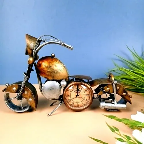 Apka Mart The Online Shop Table Clock - Bike Design | Bullet Bike Desk Clock/Motor Cycle Showpiece - for Home, Living Room, Study Table, Desk, Office Decor & Gifts - 14 Inch (Iron, Golden)