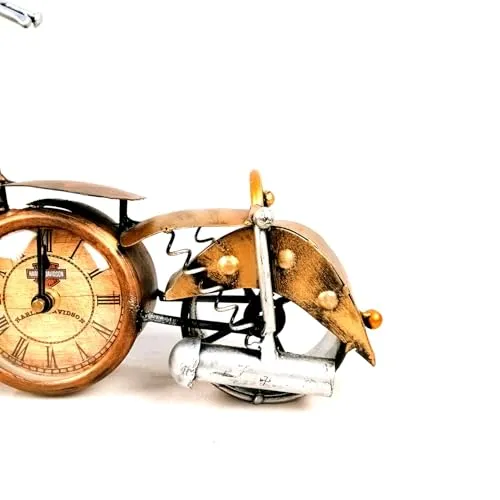 Apka Mart The Online Shop Table Clock - Bike Design | Bullet Bike Desk Clock/Motor Cycle Showpiece - for Home, Living Room, Study Table, Desk, Office Decor & Gifts - 14 Inch (Iron, Golden)