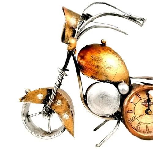 Apka Mart The Online Shop Table Clock - Bike Design | Bullet Bike Desk Clock/Motor Cycle Showpiece - for Home, Living Room, Study Table, Desk, Office Decor & Gifts - 14 Inch (Iron, Golden)