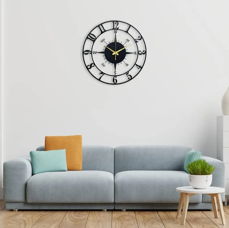 Arabs Stylish Metal Analog Wall Clock For Home And Hall, Living Room, Bedroom, Office, Antique Big Size Modern Wall Watch For Home Decor (Style 3, 40 Cm)(Matte Black)