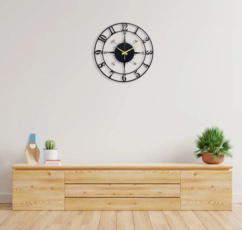 Arabs Stylish Metal Analog Wall Clock For Home And Hall, Living Room, Bedroom, Office, Antique Big Size Modern Wall Watch For Home Decor (Style 3, 40 Cm)(Matte Black)