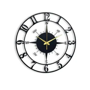 Arabs Stylish Metal Analog Wall Clock For Home And Hall, Living Room, Bedroom, Office, Antique Big Size Modern Wall Watch For Home Decor (Style 3, 40 Cm)(Matte Black)