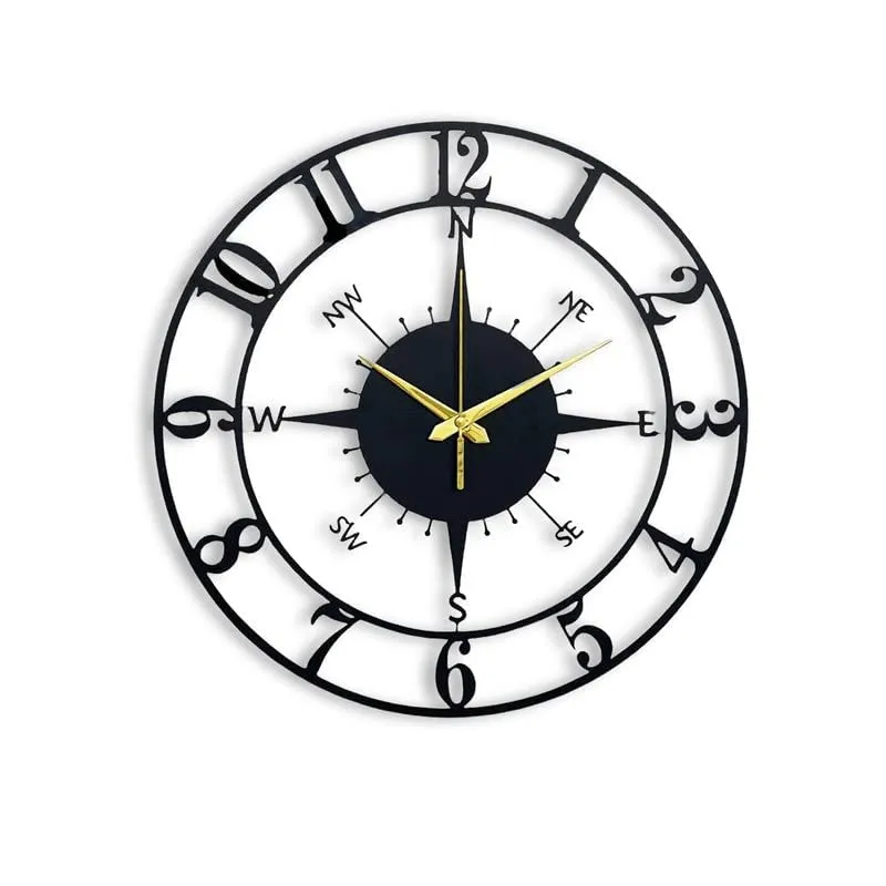 Arabs Stylish Metal Analog Wall Clock For Home And Hall, Living Room, Bedroom, Office, Antique Big Size Modern Wall Watch For Home Decor (Style 3, 40 Cm)(Matte Black)