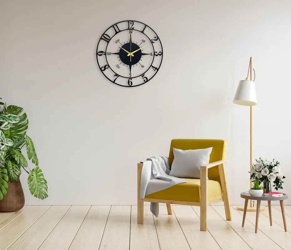 Arabs Stylish Metal Analog Wall Clock For Home And Hall, Living Room, Bedroom, Office, Antique Big Size Modern Wall Watch For Home Decor (Style 3, 40 Cm)(Matte Black)