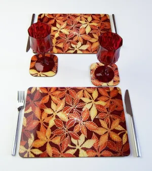 Beech Leaves Table Mats - Autumn leaves placemats - red coaster sets - tableware, glass chopping boards, counter savers, serving trays, mugs and mouse mats