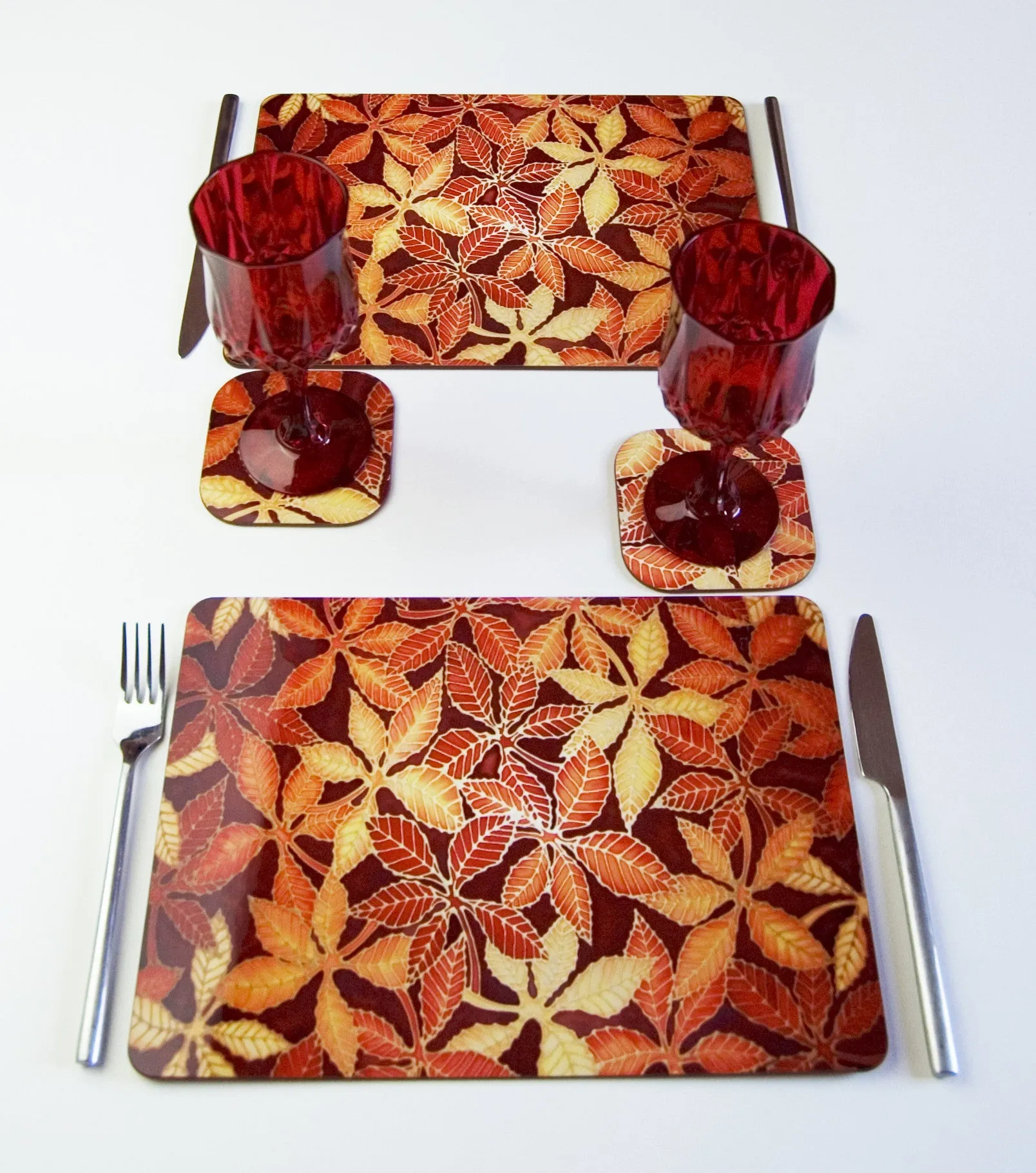 Beech Leaves Table Mats - Autumn leaves placemats - red coaster sets - tableware, glass chopping boards, counter savers, serving trays, mugs and mouse mats