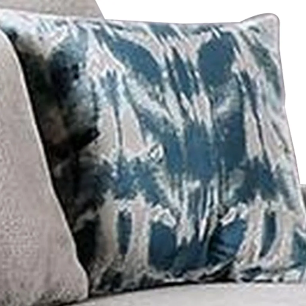 Beni 75 Inch Loveseat, Rolled Arms, 5 Pillows, Nailhead Trim, Beige, Blue By Casagear Home