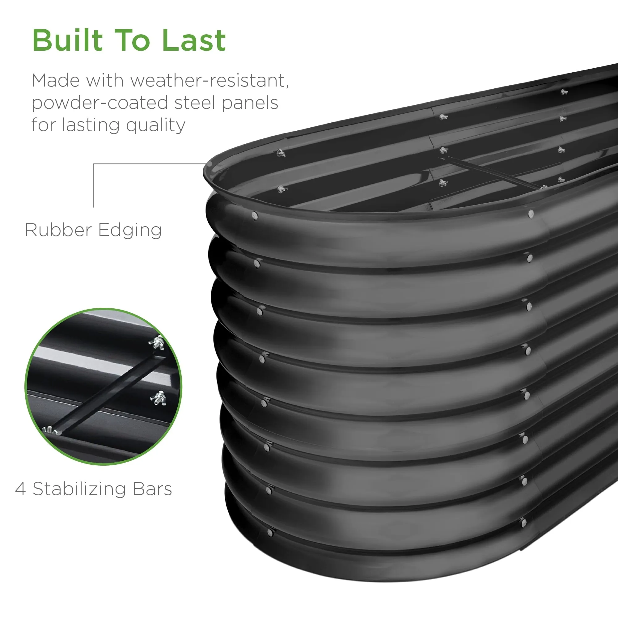 Best Choice Products 8x2x2ft Metal Raised Garden Bed, Oval Outdoor Planter Box w/ 4 Support Bars - Charcoal