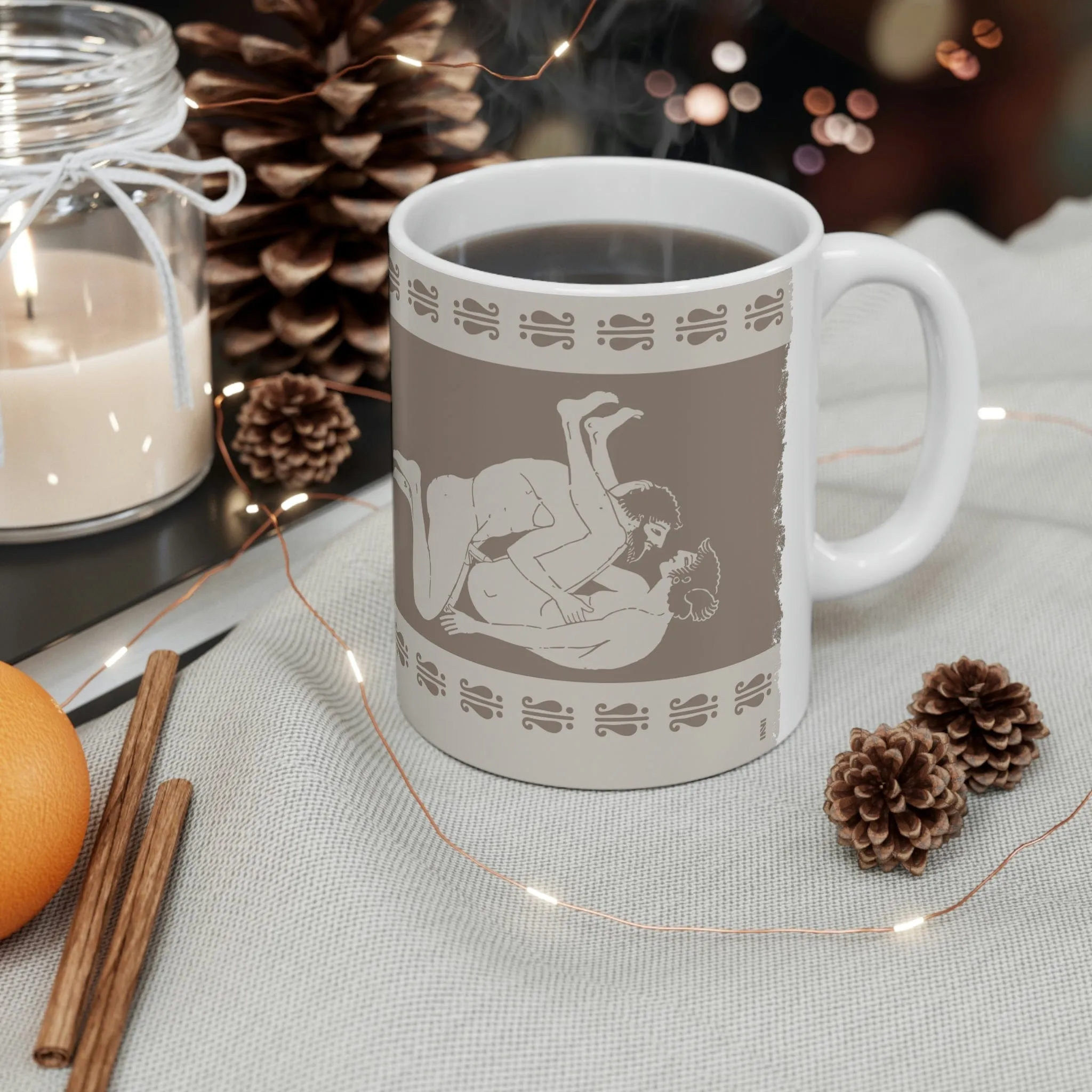 Birdcage Inspired Greek Boy Dinnerware - Missionary Pattern Ceramic Mug 11oz