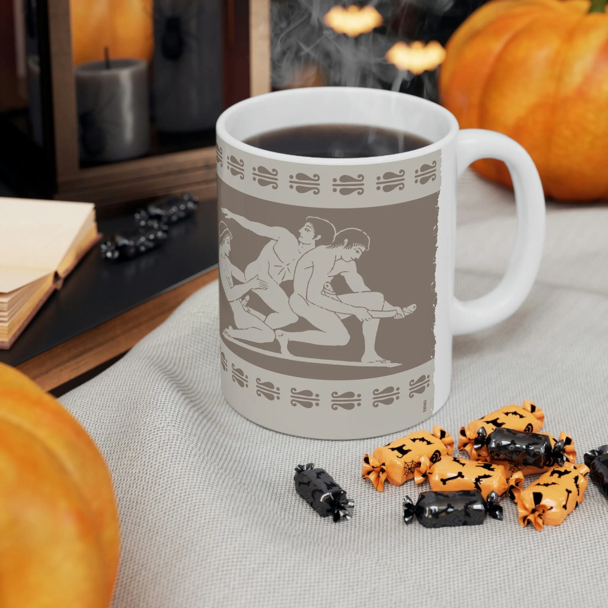 Birdcage Inspired Greek Boy Dinnerware - Threesome Pattern Ceramic Mug 11oz