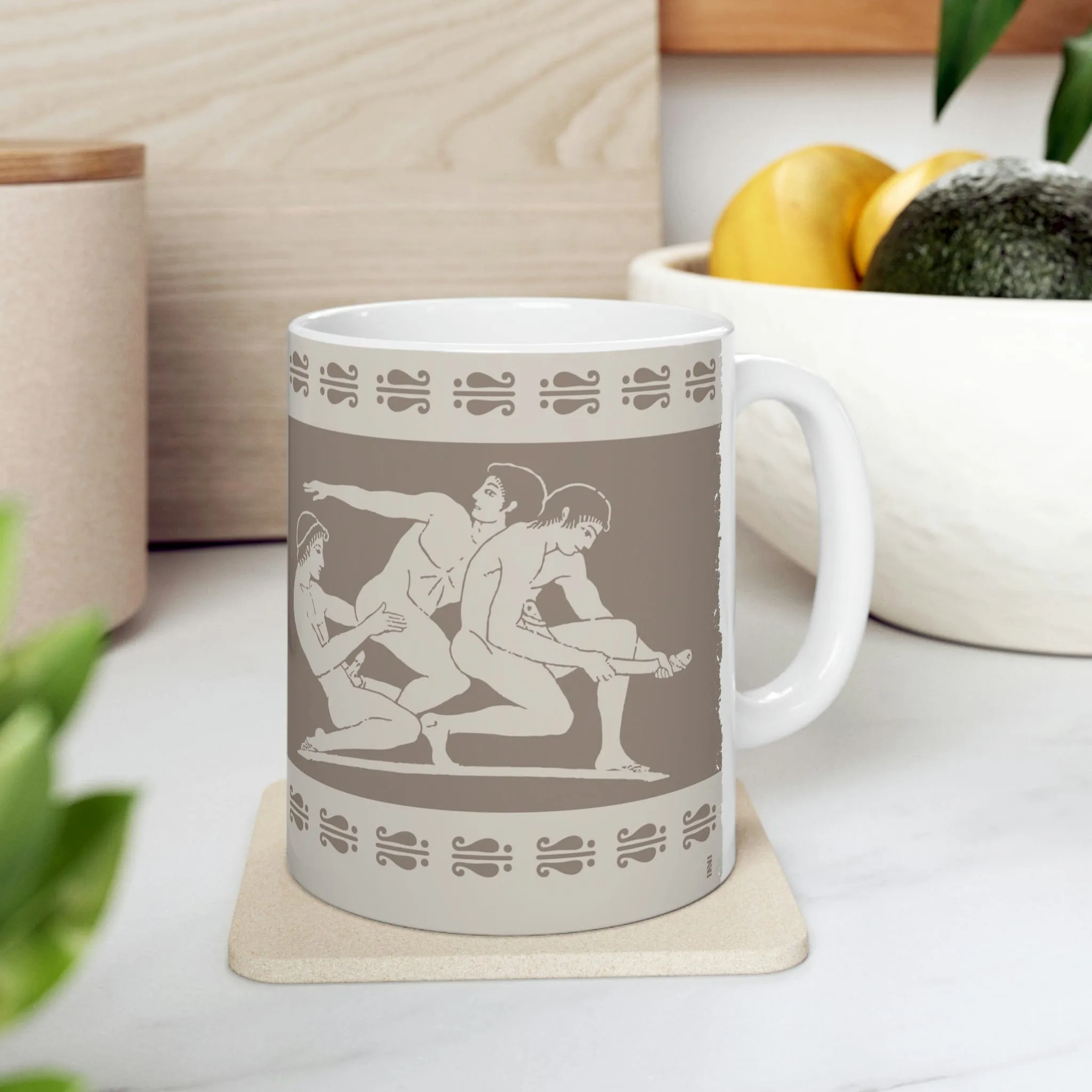 Birdcage Inspired Greek Boy Dinnerware - Threesome Pattern Ceramic Mug 11oz