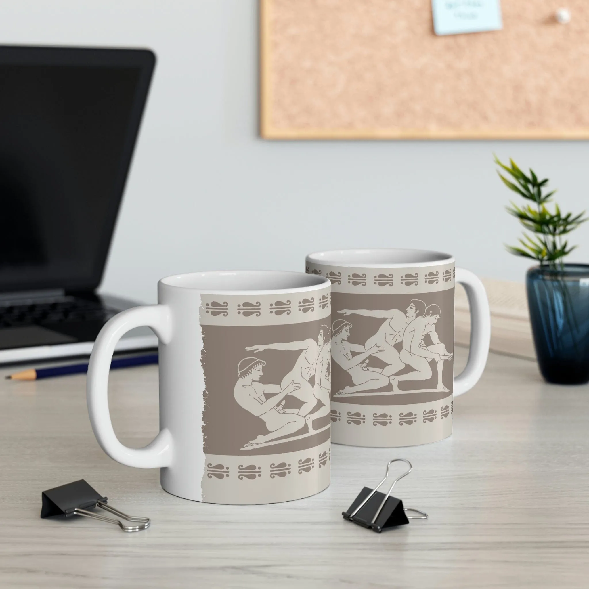 Birdcage Inspired Greek Boy Dinnerware - Threesome Pattern Ceramic Mug 11oz