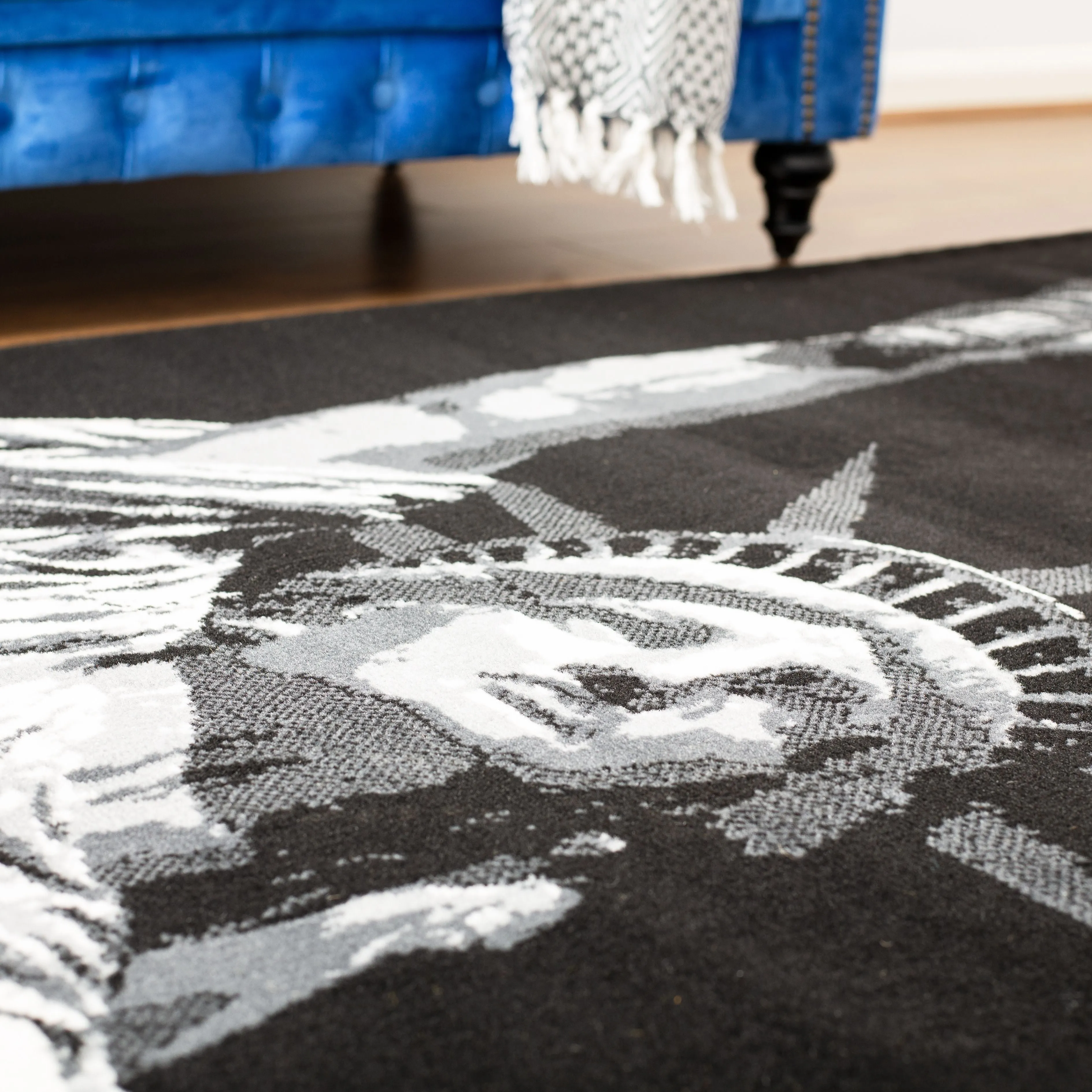Black Funky Statue of Liberty Print Rug - Texas