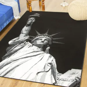 Black Funky Statue of Liberty Print Rug - Texas