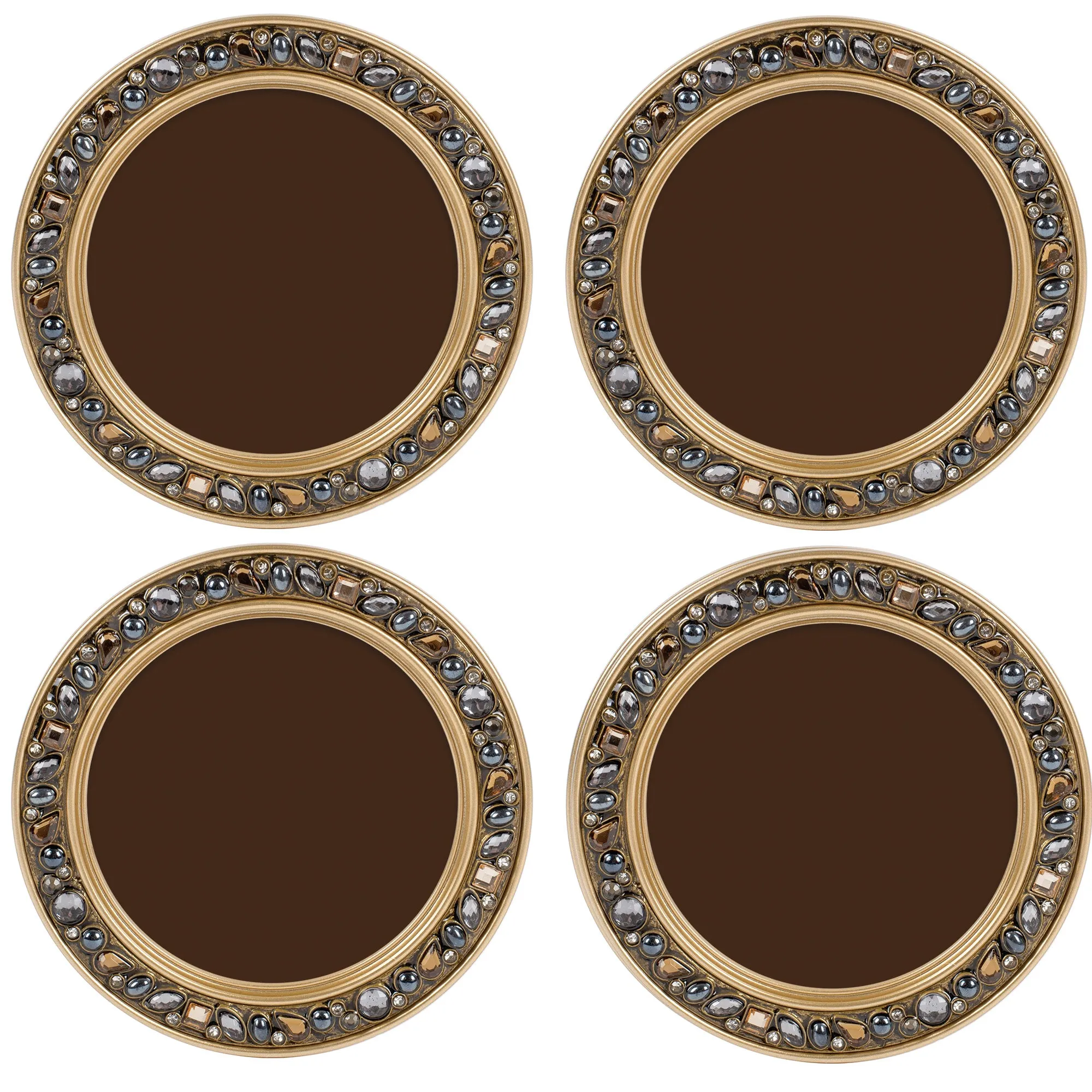 Blank White Amber Goldtone 4.5 x 4.5  Resin Polymer  Jeweled Coaster Set of 10