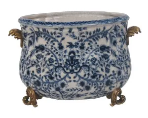 BLUE AND WHITE PLANTER 8"