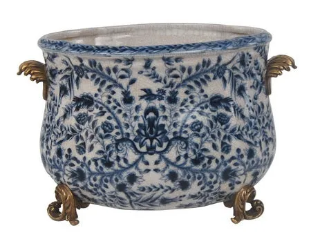 BLUE AND WHITE PLANTER 8"