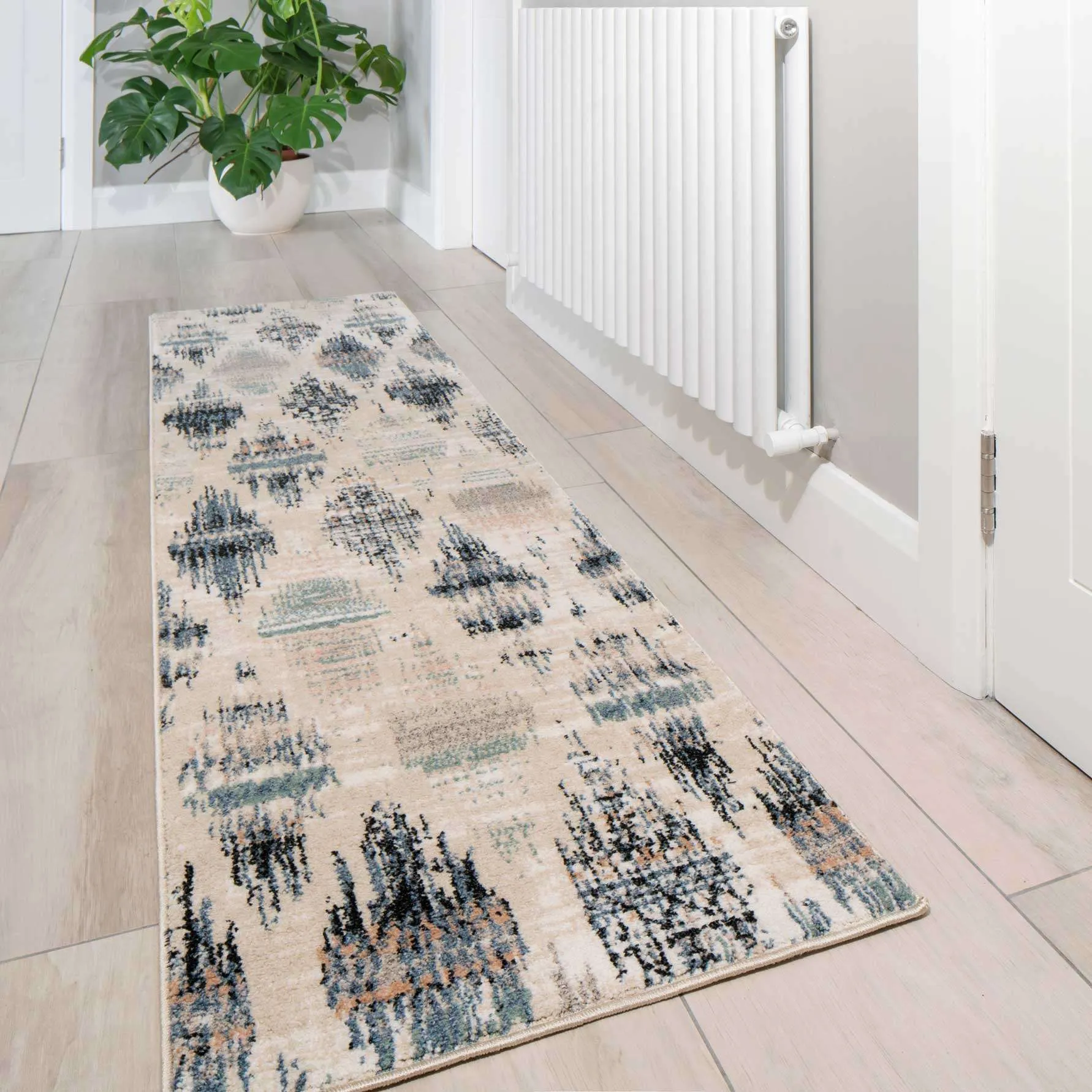 Blue Mottled Trellis Hall Runner Rug