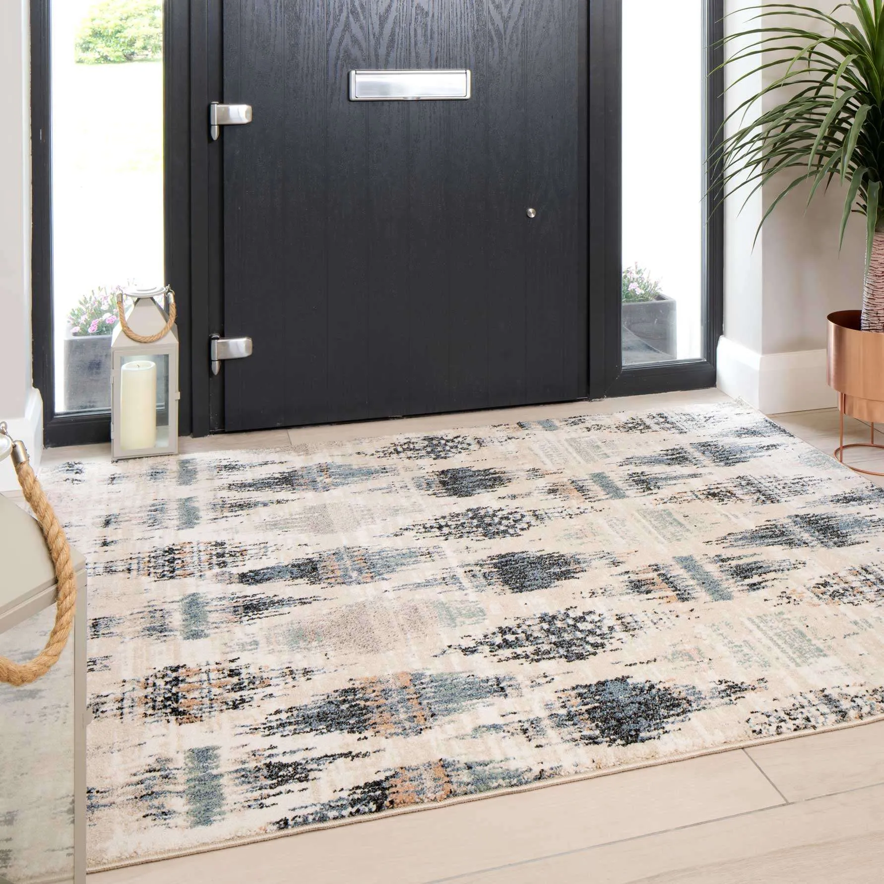 Blue Mottled Trellis Hall Runner Rug
