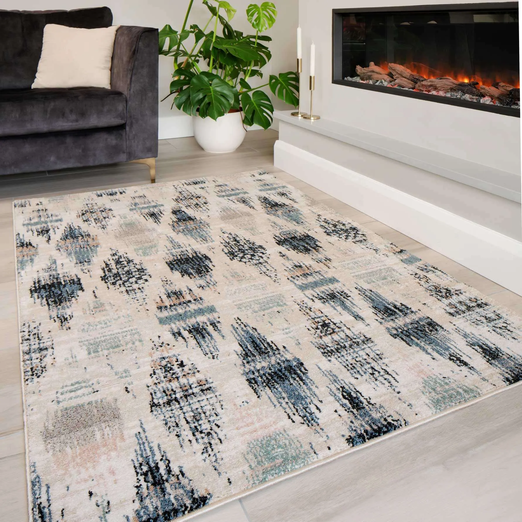 Blue Mottled Trellis Hall Runner Rug