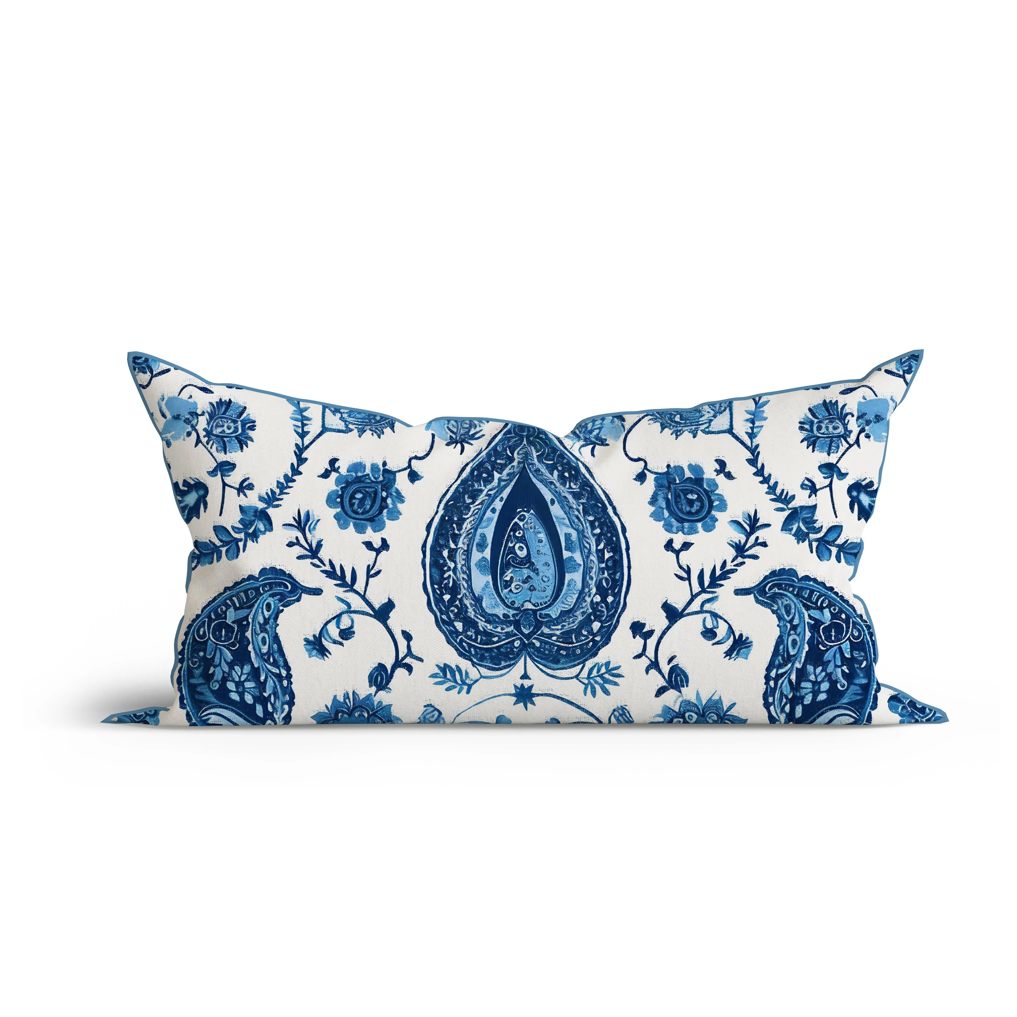 Boho Aqua Paisley Serenity Printed Sofa Cushion Cover Set with Piping