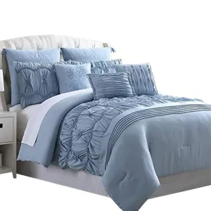 Bratislava 8 Piece Queen Comforter Set with Pinch Pleating , Blue By Casagear  Home