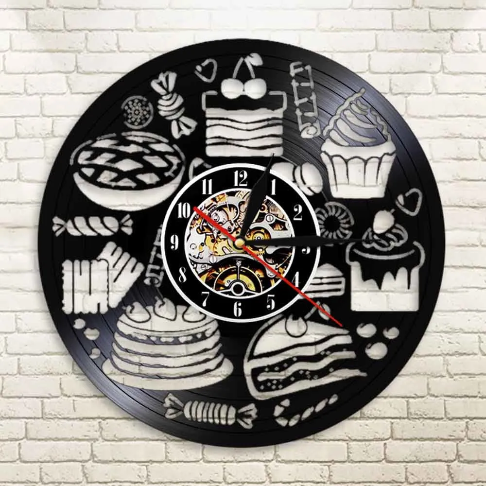 Bread Sweets Cupcake Wall Art Clock Bakery Sign Pastry Vinyl Record