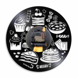 Bread Sweets Cupcake Wall Art Clock Bakery Sign Pastry Vinyl Record