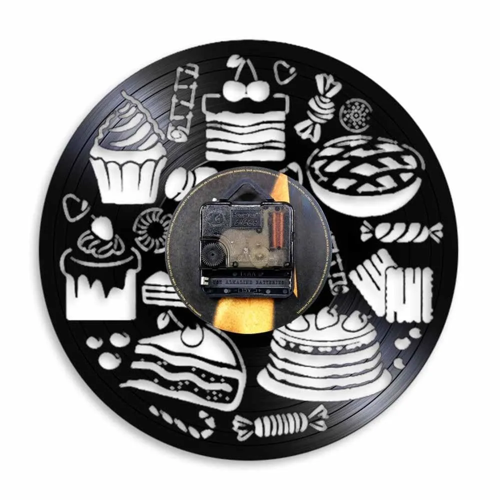 Bread Sweets Cupcake Wall Art Clock Bakery Sign Pastry Vinyl Record